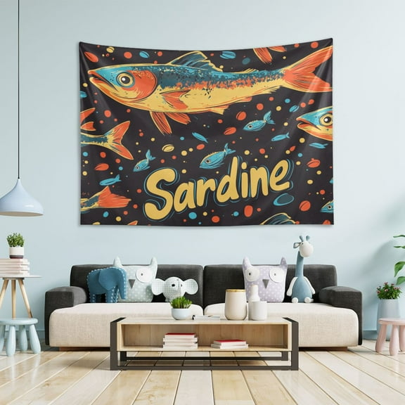 Yayeee Tapestry Wall Hanging for Bedroom 60" x 40" Living Room Home Wall Art Decor, Black Sardines Pattern