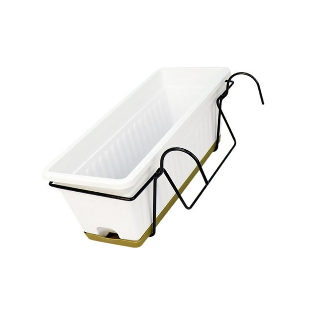 Maceta colgante, cesta colgante, soporte para maceta, rectangular, barandilla colgante, jardineras para estantería, alféizar de ventana, balcón, oficina Blanco