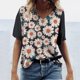 thumbnail image 2 of Camiseta informal para mujer con estampado floral y cuello en V, manga corta, jersey, blusa, tops Fridja  bn6032, 2 of 5