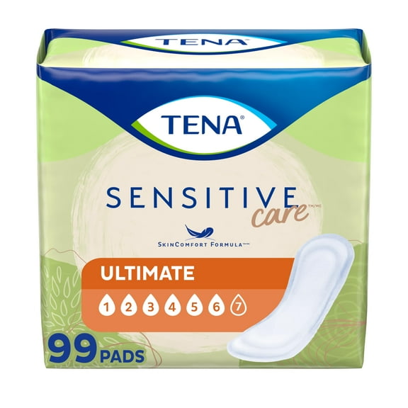 TENA Sensitive Care Women's Incontinence Pads, Ultimate Absorbency, Skin Protection, Comfortable Fit, Discrete Disposable, 99 Count