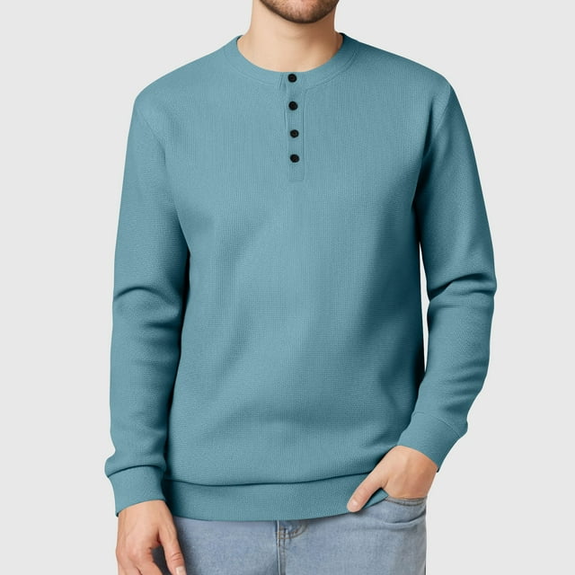 Gspmoly Mens Sweatshirt, Men'S Solid Color Button Round Neck Knitted Long Sleeved Shirt Summer Tops Weekly Deals