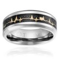thumbnail image 2 of Mens Wedding Band in Titanium 8MM Ring with Yellow Gold-Plated Heart Beat over Carbon Fiber Inlay, 2 of 4