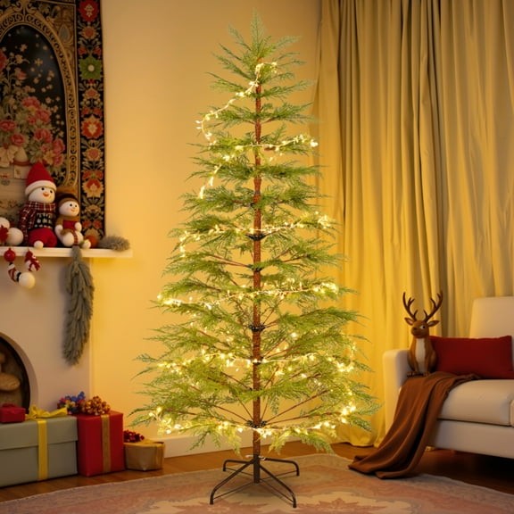 6 Feet Artificial Full Christmas Tree Includes LED Lights and Metal Stand, 612 Tips Full Tree,Xmas Decoration