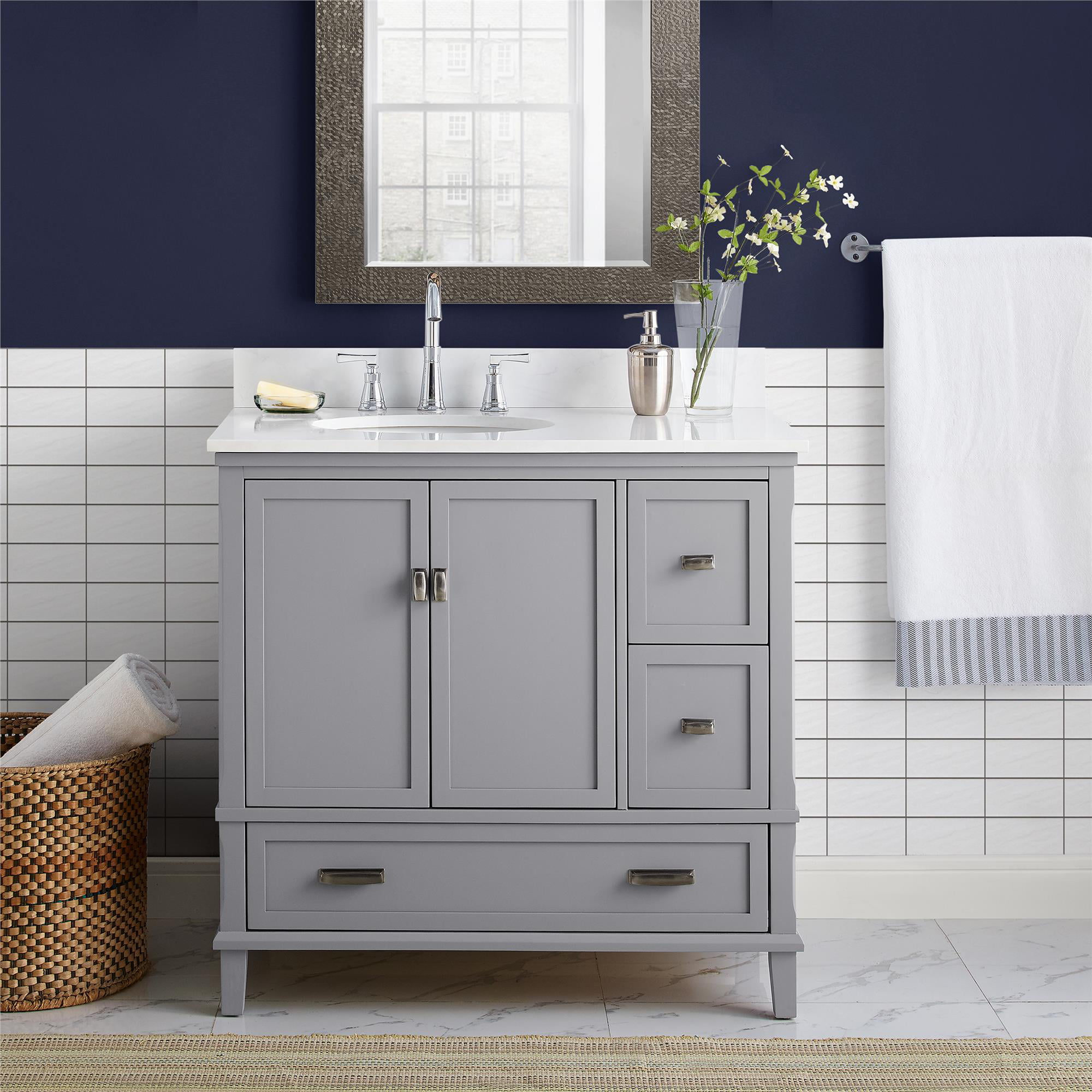 dhp otum 36 inch bathroom vanity with sink, gray wood