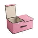 thumbnail image 1 of Caja de almacenamiento de lino, 1 unidad, organizador plegable de 19,69 x 11,81 x 9,84 pulgadas, cesta de tela con doble tapa para ropa y organización del hogar (rosa), 1 of 8