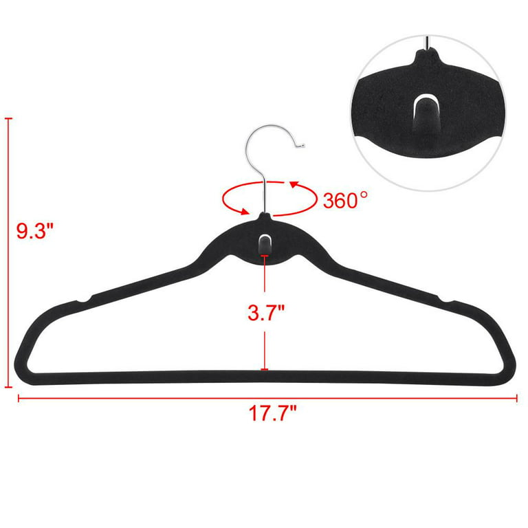 Hanger Central Velvet Heavy Weight Clothing Hanger, 100 Pack, Black