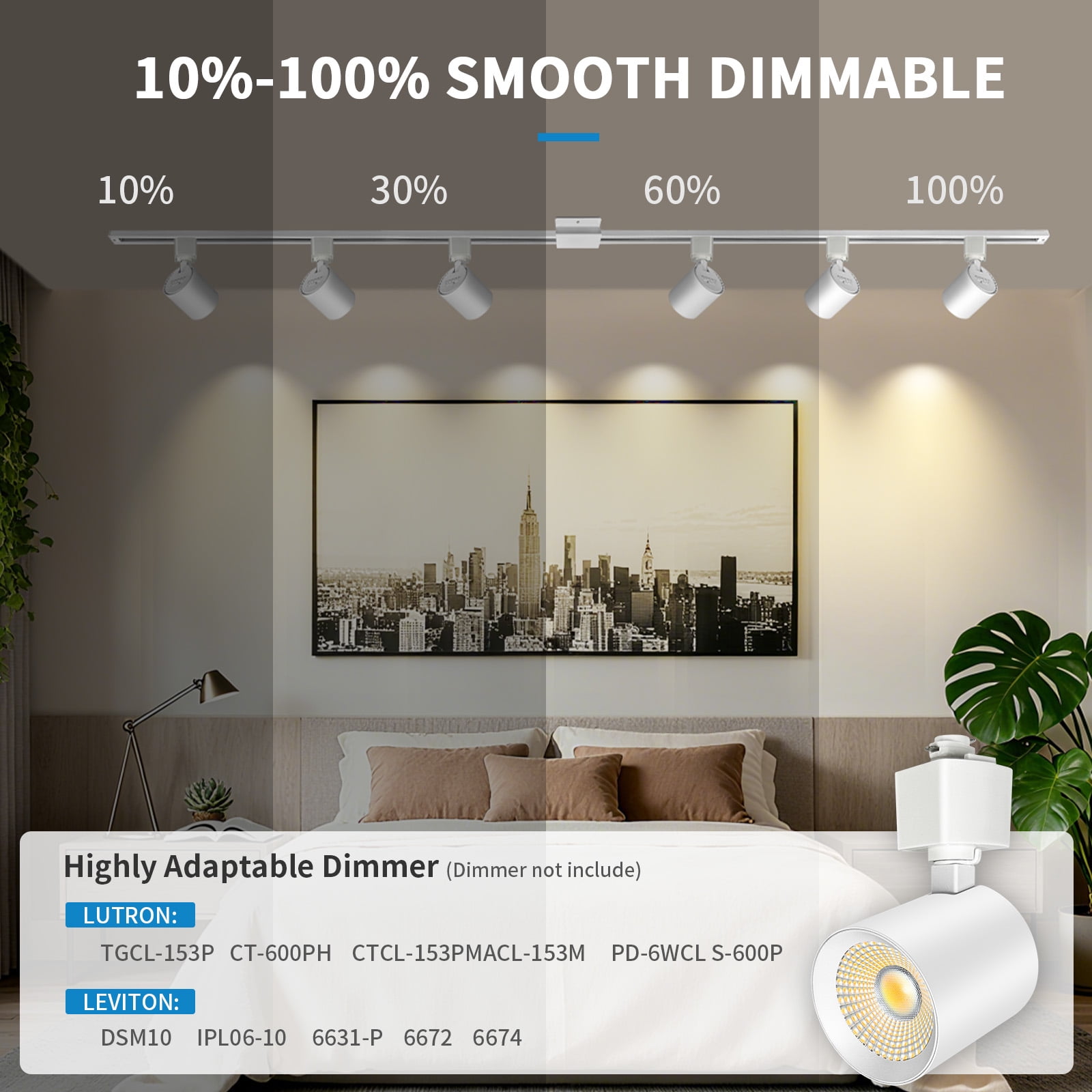 6-Light LED Track Lighting Kit with 6.6FT H Type Track Lighting Rail, Dimmable Track Lights Modern Kitchen Track Lighting Fixtures Ceiling Spot Light 2700K-5000K, CRI90+, 36° Beam 10W 800lm, White