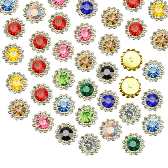 12MM Sew on Rhinestones Glass Metal Base, 100 Pcs Flower Claw Crystals for Clothes Shoes Earrings Belts Crafts, Mixed Colors Multicolor