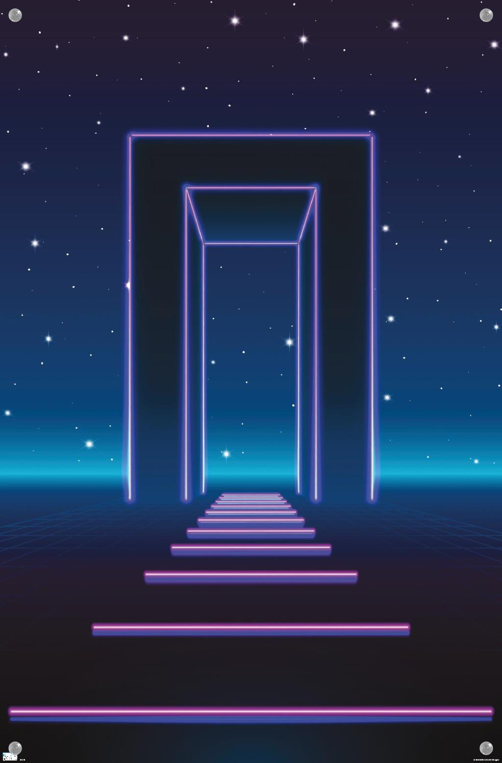 Geometric Neon Wall Poster with Pushpins, 14.725" x 22.375"