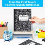 Rosmonde Graph Composition Notebooks 5 Pack, Quad Ruled 4x4 Grid, 200 Pages (100 Sheets), 9.75 x 7.5 in, Black Marble, Sewn Hard Cover, Graph Paper Notebooks for School & Math Use