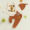 thumbnail image 5 of FYDUU Boy Clothes Fall Outfits Fall Thanksgiving Baby Boy Outfits Turkey Embroidery Long Sleeve Bodysuit Pants Hat 3 Warm Holiday,Beige,0-3 Months, 5 of 9