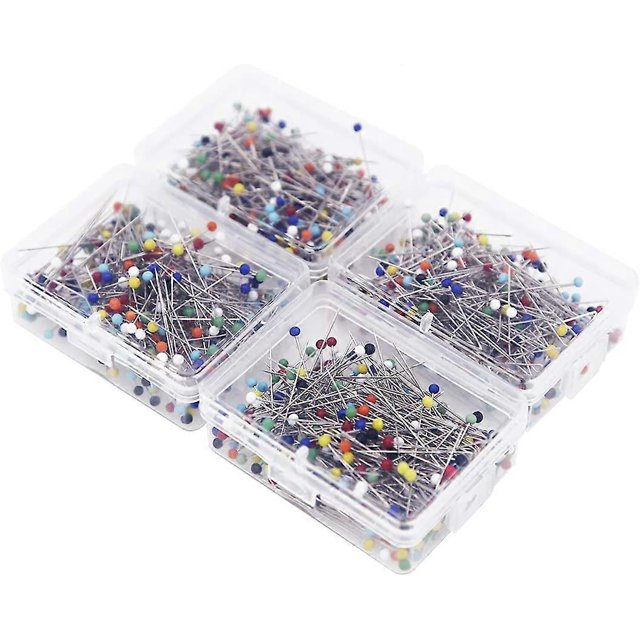 1000 alfileres de costura, alfileres de cabeza esférica de vidrio multicolor de 1,5 pulgadas, alfileres de acolchado rectos, alfiler de dibujo con caja transparente para confección, joyería D
