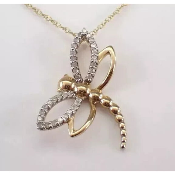 2Ct Lab Created Diamond Round Cut Women Dragonfly Pendant 14k Yellow Gold Plated Sterling Silver