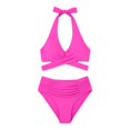 thumbnail image 3 of Womens Tummy Control Bathing Suits Modest Bikini Sets Twist Front Two Piece High Waisted Halter Bikini Sets (Red XL), 3 of 3