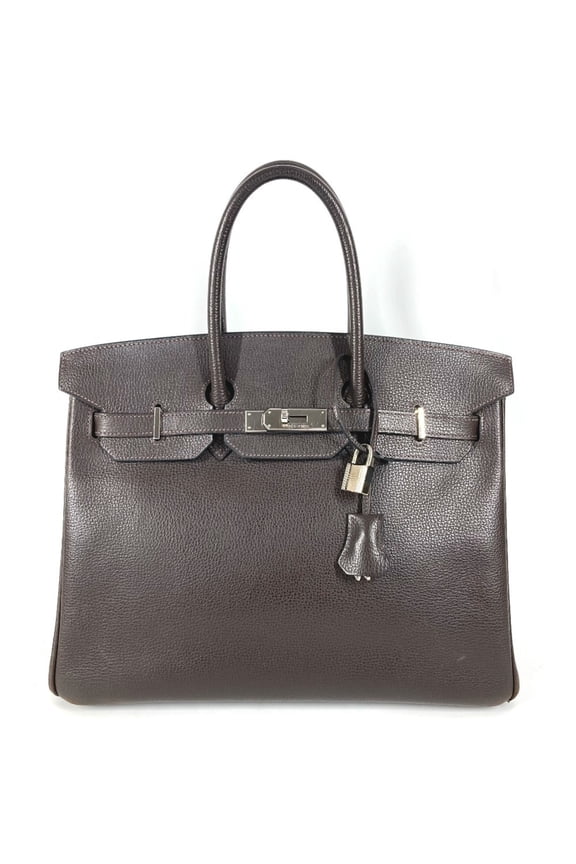 Pre-Owned HERMES Birkin 35 Tote Bag Handbag for Men and Women, Cafe Style, Brown with Sterling...