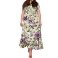 thumbnail image 5 of LWavelet Women's Plus Size Vintage Floral Maxi Dress Short Sleeve Tie Waist Casual Retro Boho Dress with Pockets Black 3XL, 5 of 7