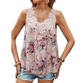 thumbnail image 1 of Mujer Cómoda Camiseta Sin Mangas Con Cuello En V Camiseta Estampada Moda Casual Escote De Encaje Blusa Sin Mangas Rosa M, 1 of 8