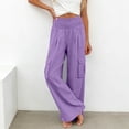 thumbnail image 4 of Ecqkame Women's Cargo Pants Elastic Waist Multi Pocket Loose Straight Leg Pant Outdoor Hiking Workout Casual Comfortable Trousers Purple M, 4 of 7