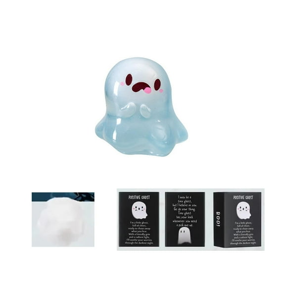 Clearance!Glow in The Dark Mini Ghost Figures with Box,Small Resin Miniature Cute Halloween Luminous Tiny Assorted Spooky Figurines Baskets Party Favors Light up in 6 Designs with Thank You Card(Blue