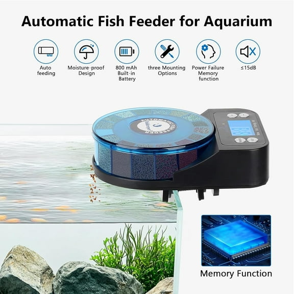 Automatic Fish Feeder for Aquarium - 2025 Upgraded Rechargeable & Precision Feeder with Memory Function