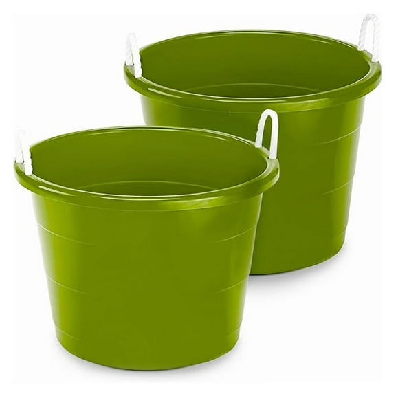 2-Pack Utility Tub, Large Plastic Storage Bucket with Rope Handles, 17 Gallon, Green - Portable Indoor and Outdoor Buckets for Kitchen, Laundry, Garden, Bathroom, and Garage Organization