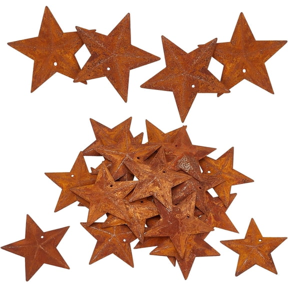 30PCS 1.77" Metal Rusty Barn Stars Primitives Tin Steel Stars with Holes Original Vintage Western Iron Pendants Retro Accents Farmhouse Decor for Patriotic 4th of July Crafts
