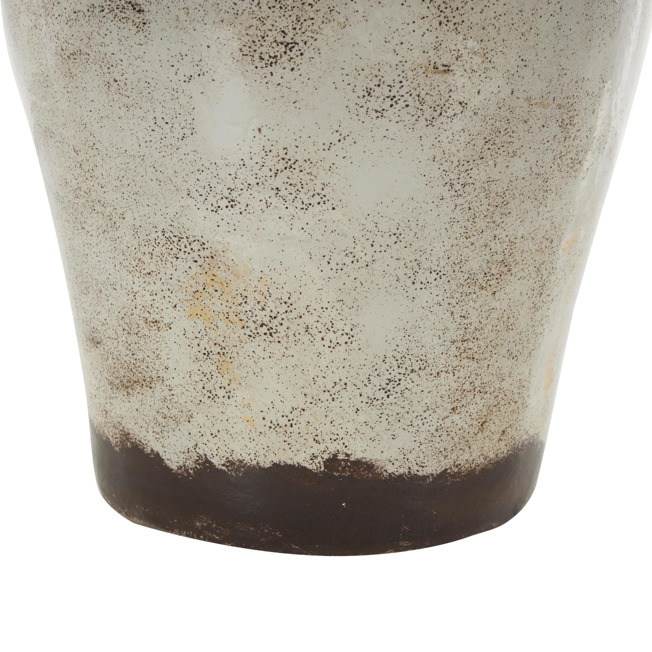 DecMode 18" Antique Amphora Cream Ceramic Vase with Speckled Texturing and Yellow and Brown Accents