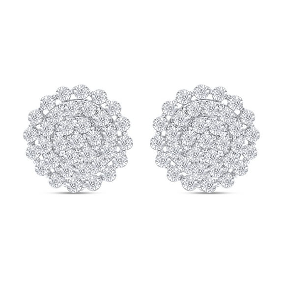 AFFY 1/5 Carat Round Cut Natural White Diamond Scallop Frame Stud Earrings In 14K Gold Over Sterling Silver (0.2 Cttw, I2-I3 Clarity)