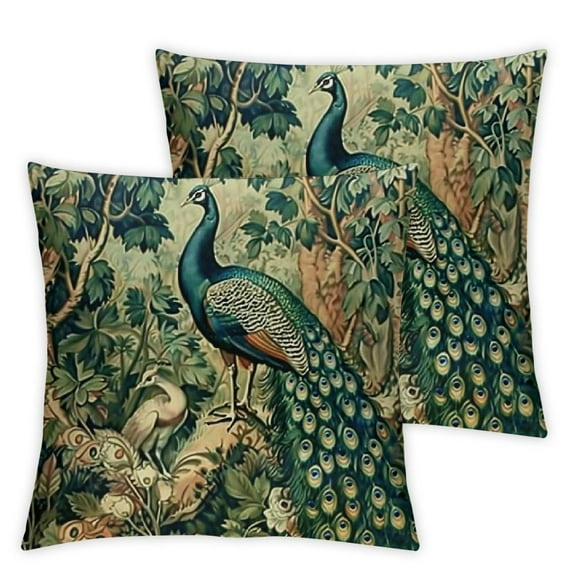William Morris Green Forest Animals Peacocks Fox Hare  Decorative Throw Pillow Cover Soft Velvet Throw Pillow Case Home
