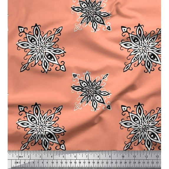 Soimoi Cotton Poplin Fabric Floral Block Print Fabric by Yard 42 Inch Wide