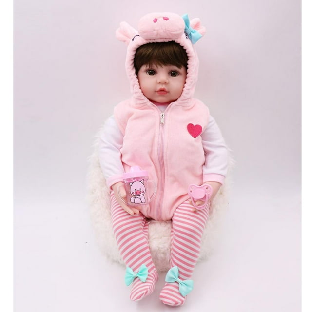 Muñeca Reborn de silicona suave perfecl de 19 pulgadas con cuerpo de tela para niños en mameluco
