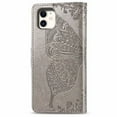 thumbnail image 4 of Étui Portefeuille pour iPhone TP max, Étui de Protection en Cuir PU avec Sangle de Poignet et Fentes pour Cartes, Support en Relief Papillon Fleur pour iPhone Gris, 4 of 9