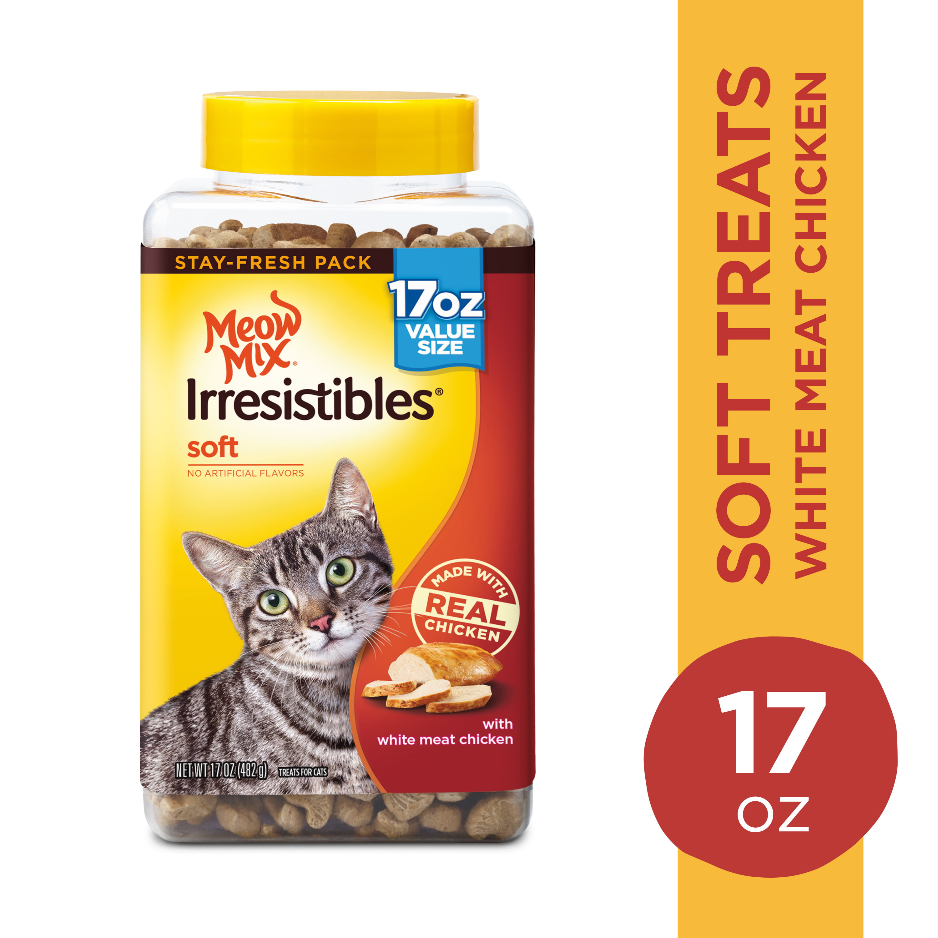 Meow Mix Irresistibles Cat Treats Soft With White Meat Chicken, 17