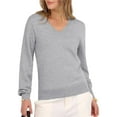 thumbnail image 3 of Suéter de Larga con Cuello en V para Mujer, Estilo Casual Clásico de Otoño, Suave y Holgado, Básico, Tipo Jersey Plateado XL, 3 of 10