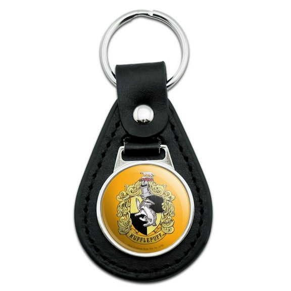 Black Leather  Harry Potter Hufflepuff Painted Crest Keychain