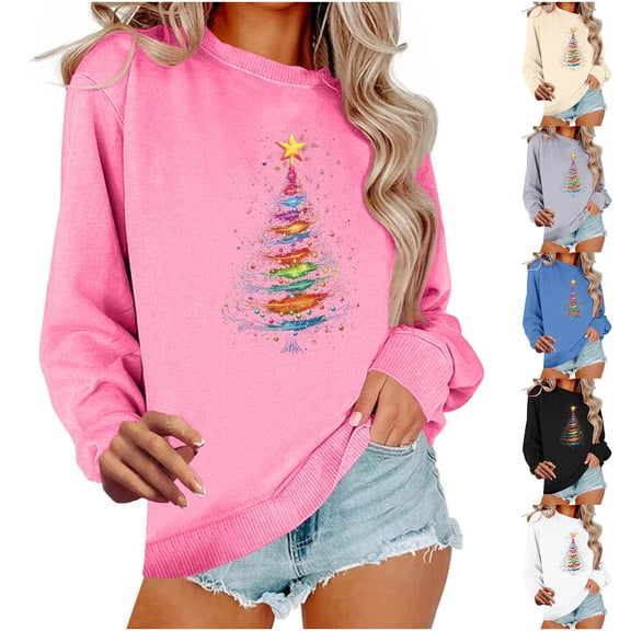 Hilzaten Long Sleeve Tops for Women Loosse Print Pullover Hoodless Casual Womens Sweatshirts