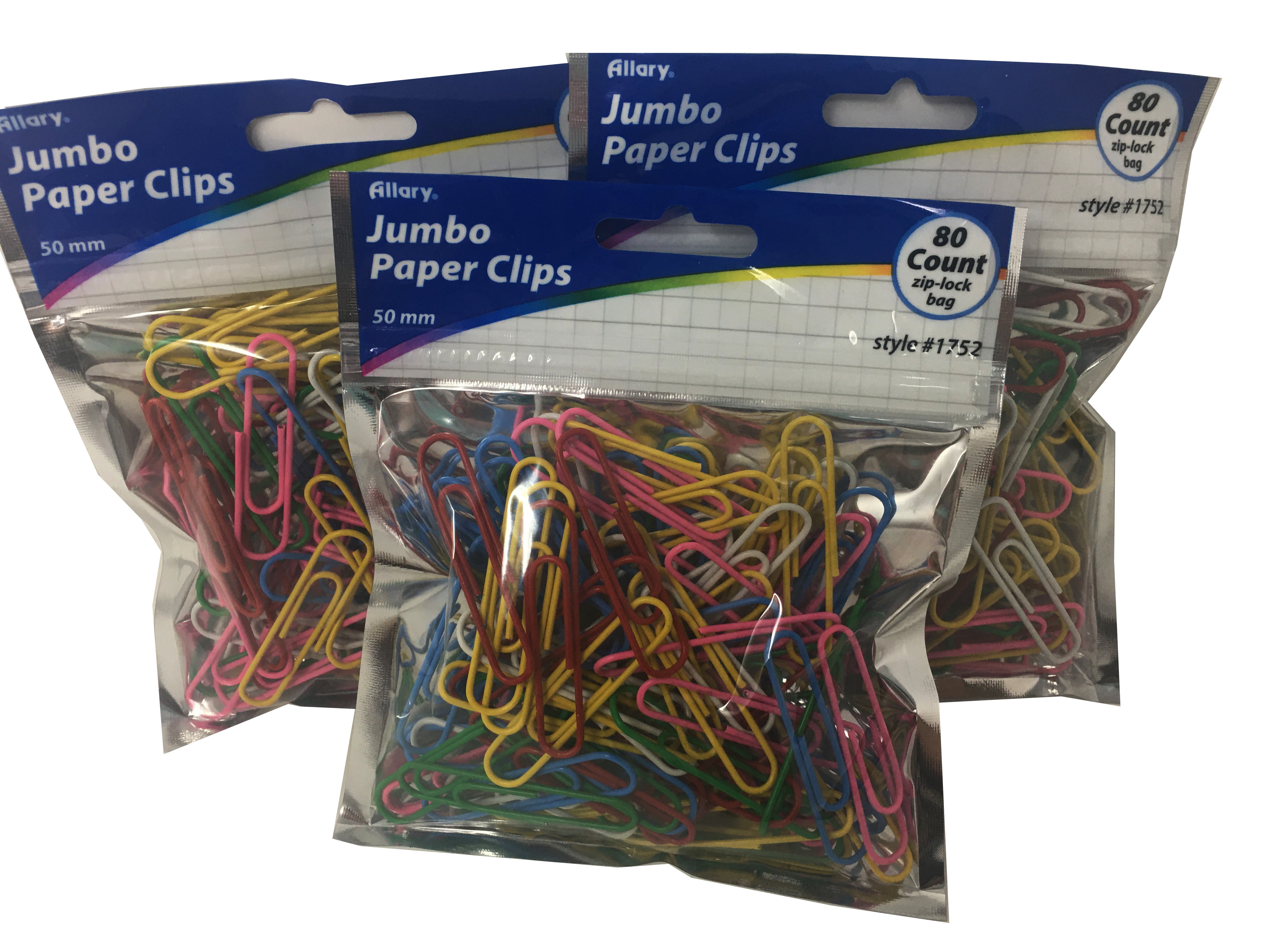 Paper Clips Jumbo, Assorted 80ct multi color pack of 3