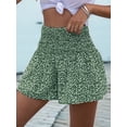 thumbnail image 4 of Katigan Boho Floral High Waist Drawstring Skorts for Women - Summer Ruffle Flowy Skirts Green XL, 4 of 6