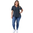 thumbnail image 3 of DARING DIVA Women's Plus Pleated T-Shirts Notched V Neck Floral Tops 2X Blue, 3 of 6