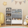 thumbnail image 5 of Kids Bookshelf and Toy Storage Organizer, Wooden Bookcase with 3 Drawers and 4 Tier Kids Book Shelf, Book Display Shelf for Toddlers Kids Room Furniture, in Playroom Nursery Bedroom, Gray, 5 of 8