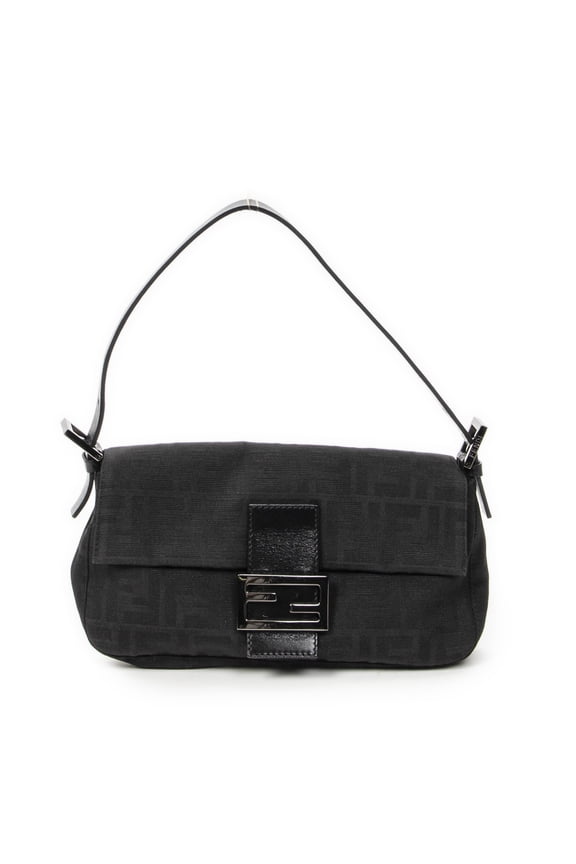 Pre-Owned Fendi Black Baguette Shoulder Bag Zucca Canvas