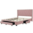 thumbnail image 5 of Queen Size Storage Bed, Linen Upholstered Platform Bed with Headboard and 3 Drawers, Bedroom Queen Platform Bed Frame with Slat Support for Teens, Adults, No Box Spring Needed, Pink, 5 of 7