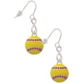 thumbnail image 1 of Delight Jewelry Silvertone Optic Yellow Softball with Red Crystal Stitching Silver tone Infinity French Earrings, 1 of 4