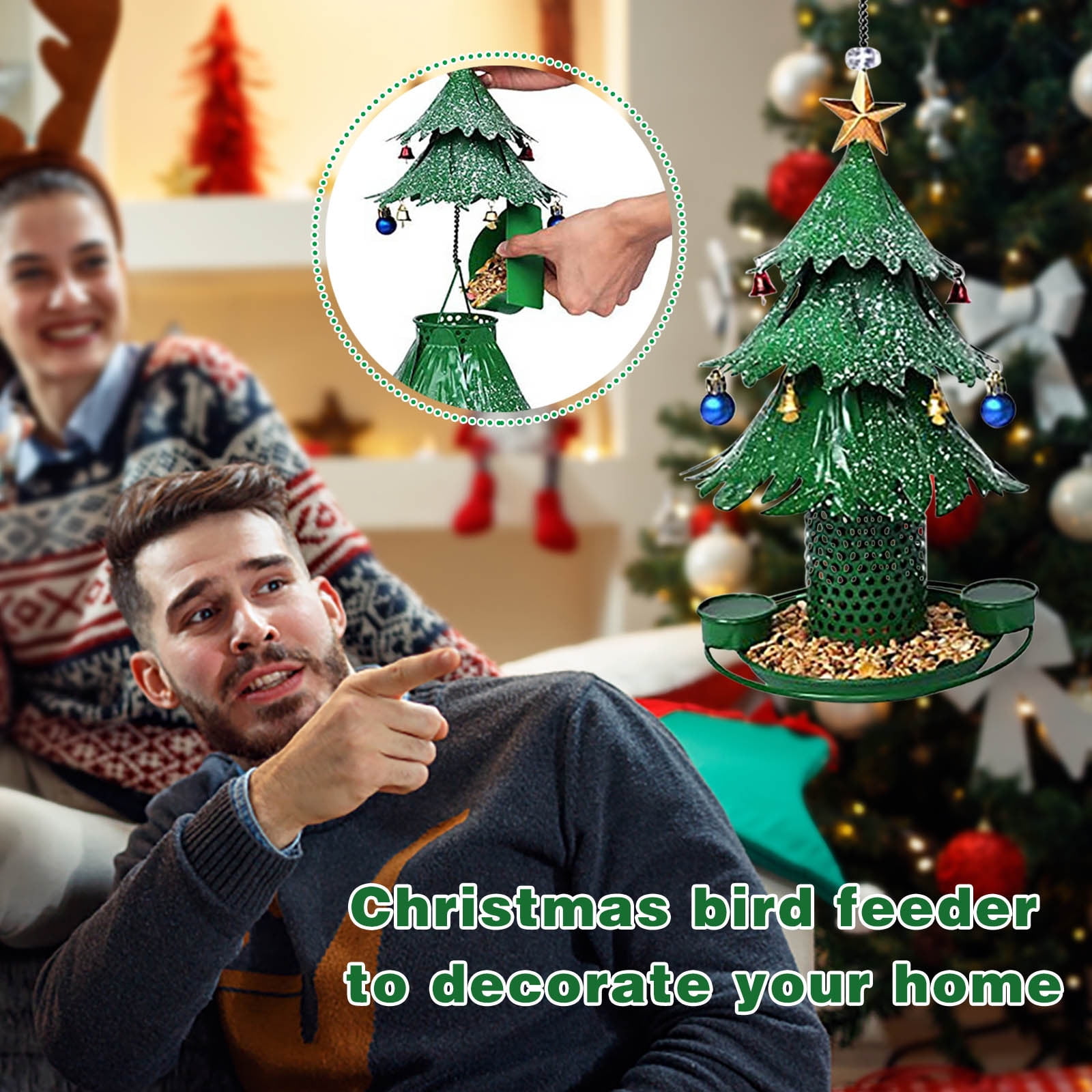 Uuiauoio Christmas Tree Bird Feeders for Outdoor, Hanging Outdoors, Wild Bird Feeders as a Gift for Bird Lovers，Christmas Decorations ，Garden Decoration