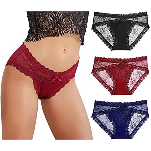 Levao Women Lace Underwear Sexy Breathable Hipster Panties Stretch Seamless Bikini Briefs 3 Pack