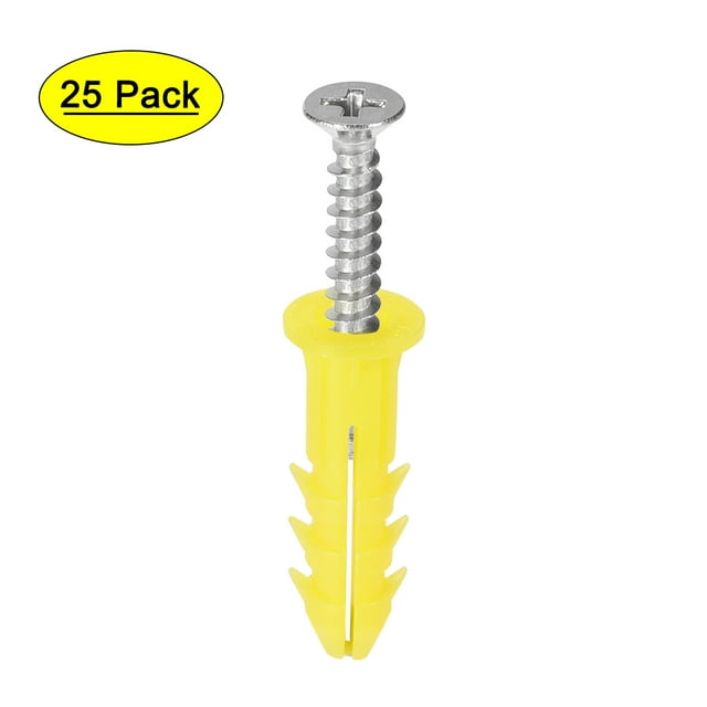 Unique Bargains 6X26mm Plastic Expansion Pipe Column Concrete Drywall Anchor Wall Plug Frame Fixings Tube with Screws Yellow 25 pcs