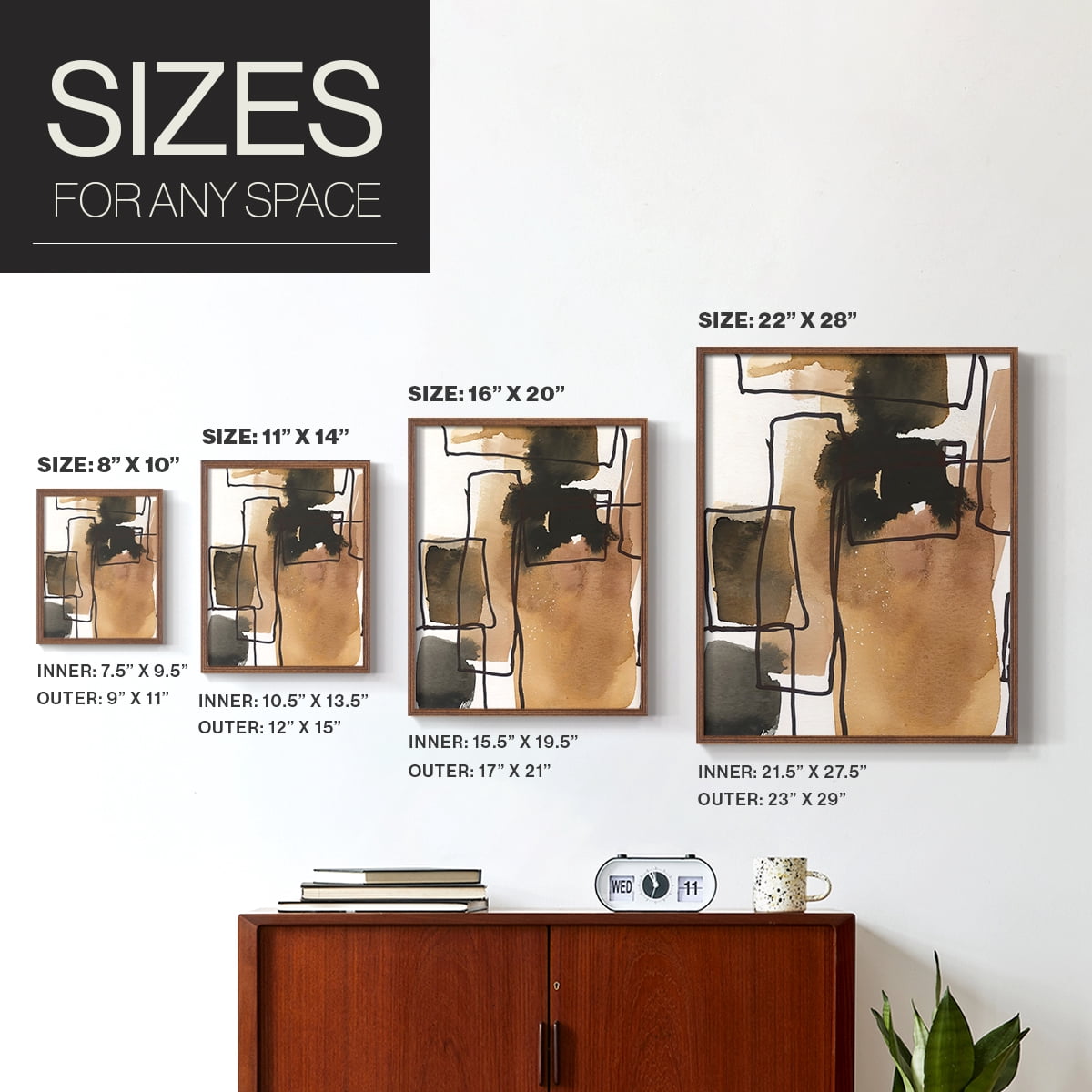 Retro Vibe IV in Brown Solid Wood 8 x 10 Framed Print
