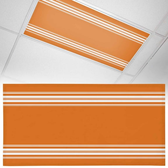 1 Piece Magnetic Fluorescent Light Covers, 2x4 Ft, Farmhouse Orange White Stripe Magnetic Light Covers for Ceiling Lights Classroom Office Home Decor