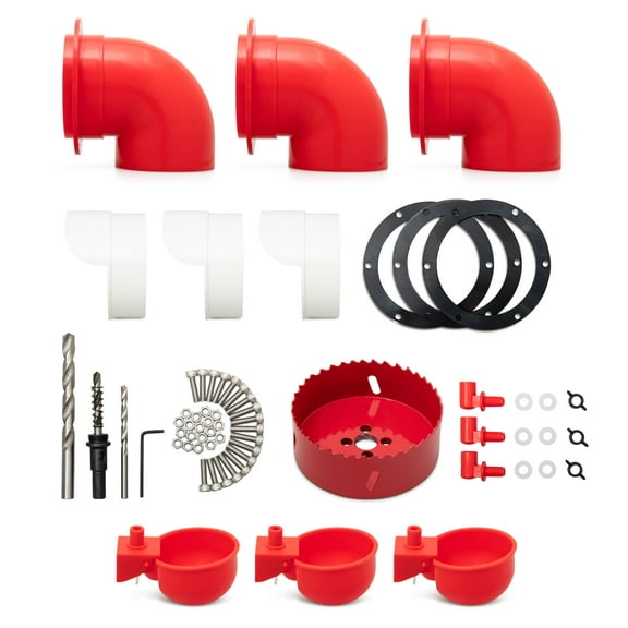 Pollywog Hill Complete Poultry Waterer and Feeder DIY Kit with Hole Saw, Drill Bit and Hardware Included