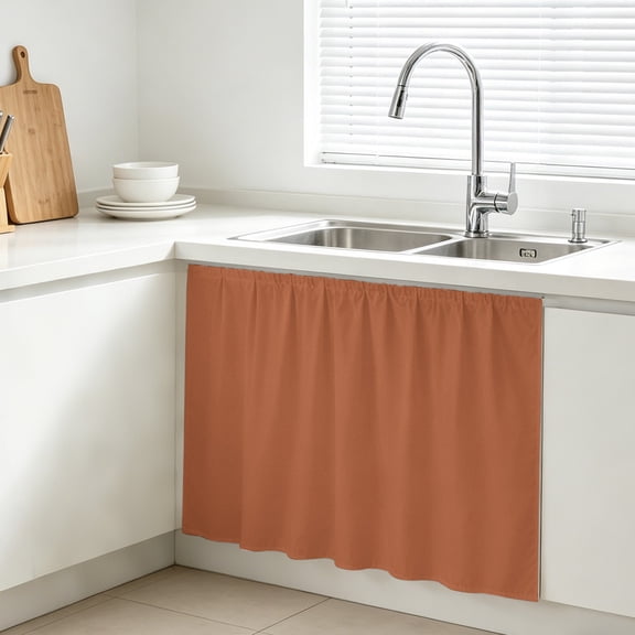 Burnt Orange Cabinet Curtain, Modern Solid Color Sink Skirt for Bathroom, Under Sink shelf Curtain Privacy Drape for Kitchen Laundry Room 10x11in